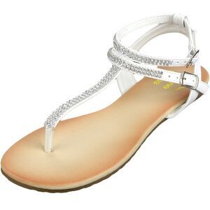 Alpine Swiss Womens Rhinestone T-Strap Sandals Ankle Strap Flat Summer Shoes
